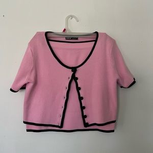 Pink and black Chanėl inspired Shein sweater and skirt set
